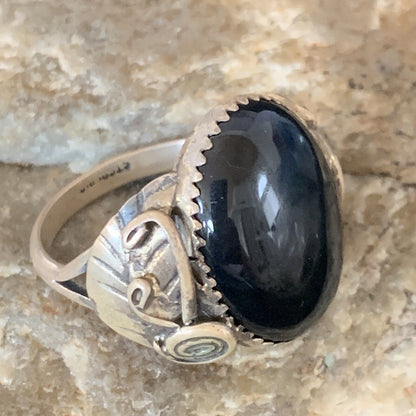 Native American Old Pawn Navajo Black Onyx Ring | Sterling Silver | Sz 9.5 | 11952