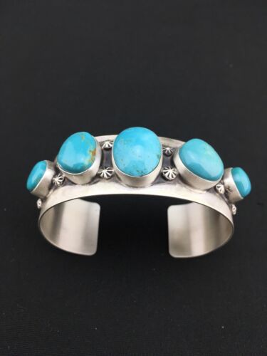 Navajo Blue Pilot Mountain Turquoise Bracelet | Sterling Silver | Authentic Native American Handmade
