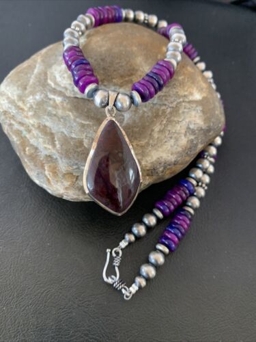 Navajo Pearls Purple Sugilite Necklace Pendant | Sterling Silver | Authentic Native American Handmade | 10328