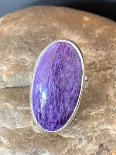 Navajo Purple Charoite Ring | Sterling Silver | Sz 7.5 Adjustable | Authentic Native American Handmade | 10527