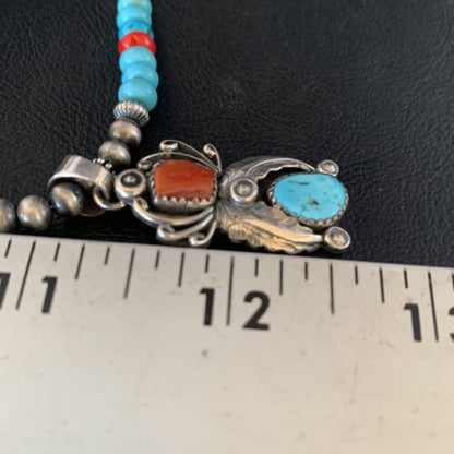 Navajo Sterling Turquoise Onyx Multi-Color Inlay Pendant | Southwestern Necklace | 21" | 13838
