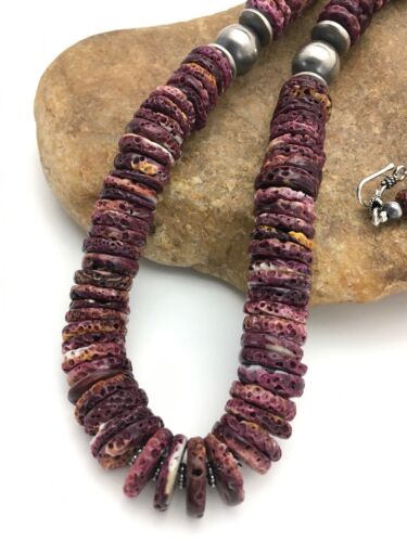 Purple Spiny Oyster Necklace | Navajo Sterling Silver | Authentic Native American Handmade | 23" | 2624