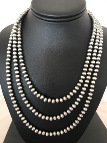 Navajo Pearls Sterling Silver Bead Necklace | 6mm | 51" Length | Native American | 90651