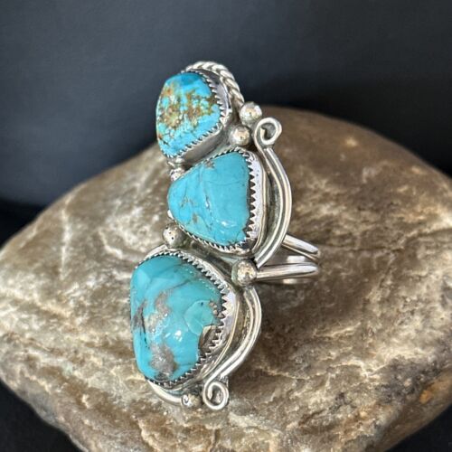Navajo Blue Kingman Turquoise Multi-Stone Ring | Authentic Native American Sterling Silver | Sz 9.5 | 14551