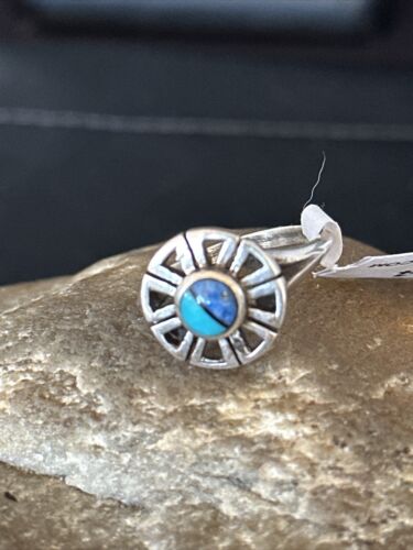 Southwestern Women's Navajo Blue Turquoise Lapis Inlay Ring | Sz 7.5 | 11194
