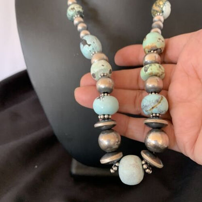 Navajo Pearl Dry Creek Turquoise Beads Necklace | Sterling Silver | 21" | Handmade | 10940
