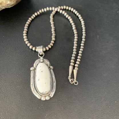 Men's Women's White Buffalo Turquoise Pendant Necklace | Sterling Silver | Authentic Native American Handmade | 14195