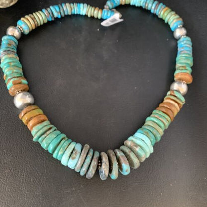 Navajo Green Turquoise Pendant Necklace | Sterling Silver | Authentic Native American | 20" | Graduated | 11900