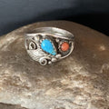 Navajo Blue Kingman Turquoise Coral Ring | Authentic Native American Sterling Silver | Multi-Stone | Sz 6.5 | 13575