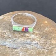 Southwestern Navajo Green Gaspeite Sugilite Red Coral Inlay Ring | Sz 6 | 10991