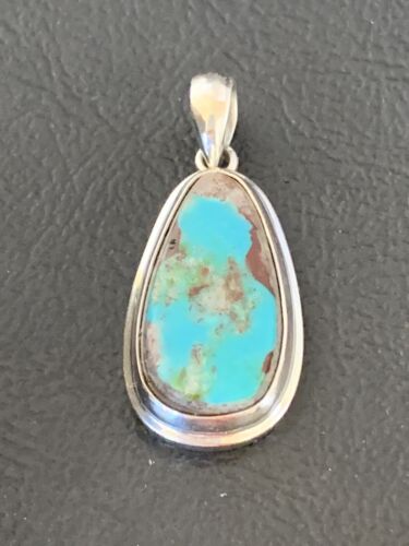 Navajo Blue Bisbee Turquoise Pendant | Sterling Silver | 1.5" | Authentic Native American Handmade | 1629