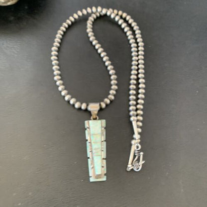 Navajo White Opal Inlay Pendant | Sterling Silver | 2" | Authentic Native American Handmade | 10917