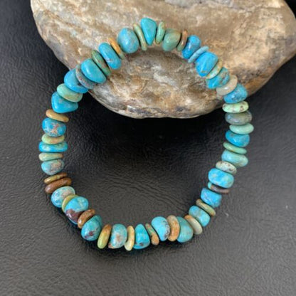 Men's Women's Stretch Bracelet | Blue Green Turquoise Stone | 7" | 11829