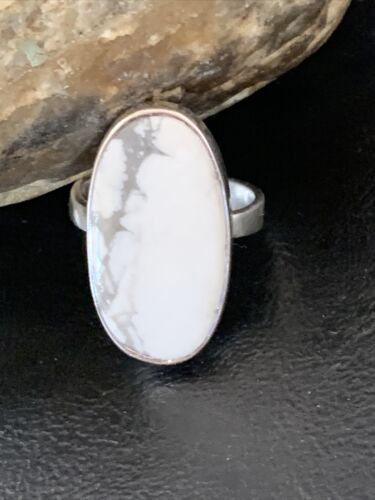 Navajo White Howlite Ring | Sterling Silver | Sz 8.5 | Authentic Native American Handmade | 11611
