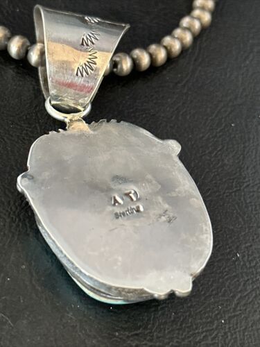 Navajo Pearls Royston Turquoise Necklace Pendant | Sterling Silver | Authentic Native American Handmade | 14802