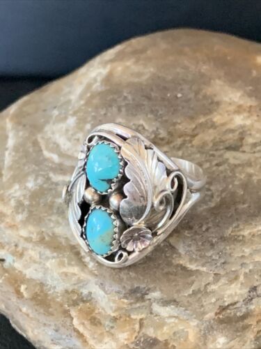 Navajo Kingman Turquoise Multi-Stone Ring | Authentic Native American Sterling Silver | Sz 12 | 14167