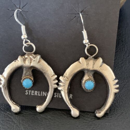 Navajo Turquoise Naja Dangle Earrings | Sterling Silver | Authentic Native American Handmade | 12554