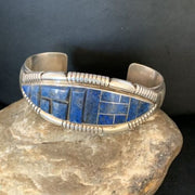 Native American Men's Blue Lapis Inlay Cuff Bracelet | Navajo Sterling Silver | 13709