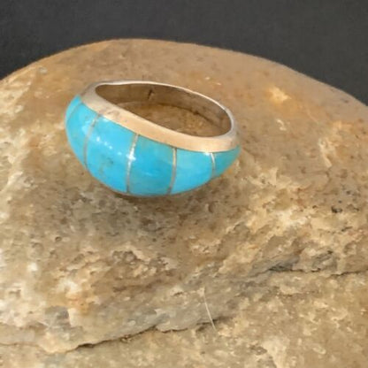 Native American Handmade Navajo Blue Turquoise Inlay Band Ring | Sz 6 | 12392