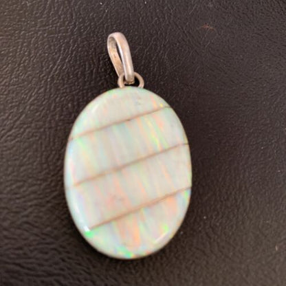 Navajo White Fire Opal Inlay Pendant | Sterling Silver | Authentic Native American Handmade | 13144