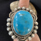 Navajo Blue Kingman Turquoise Ring | Sterling Silver | Sz 9.5 | Authentic Native American Handmade | 01644