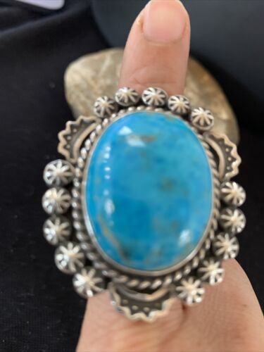 Navajo Blue Kingman Turquoise Ring | Sterling Silver | Sz 9.5 | Authentic Native American Handmade | 01644