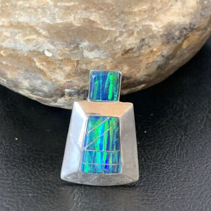 Navajo Blue Opal Inlay Pendant | Sterling Silver | Authentic Native American Handmade | 13333