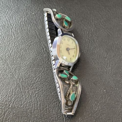 Authentic Navajo Sterling Silver Watch Tips | Old Pawn Blue Turquoise Band | Native American Jewelry | 1636