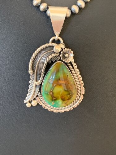 Men's Turquoise Pendant | Navajo Pearls Sterling Silver Necklace | Authentic Native American Handmade | 2568
