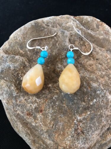 Navajo Turquoise & Jade Bead Dangle Earrings | Sterling Silver | Authentic Native American Handmade | 3817