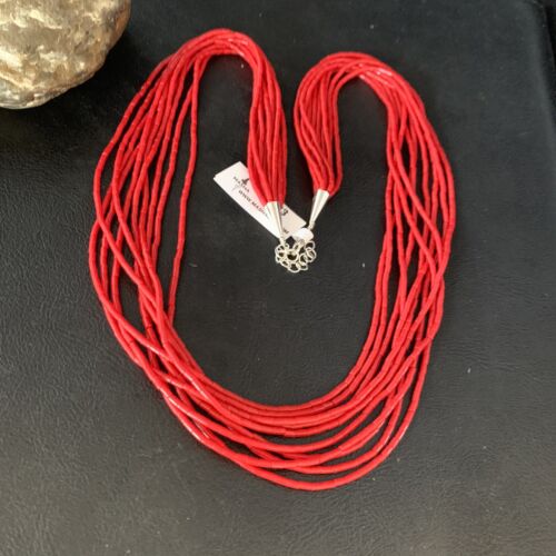 Red Coral Stabilized Heishi 10-Strand Necklace | Liquid Sterling Silver | 24" | 13423