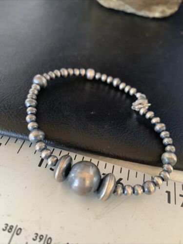 Southwestern Navajo Pearls Bead Bracelet | Sterling Silver | 8" | Authentic Native American Handmade | 14187