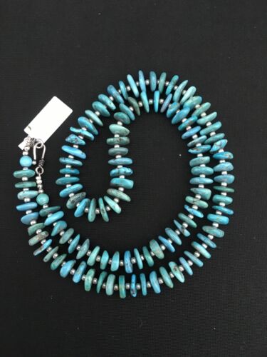 Navajo Sterling Silver Blue Graduated Turquoise Necklace | Authentic Native American | 23" | 1348