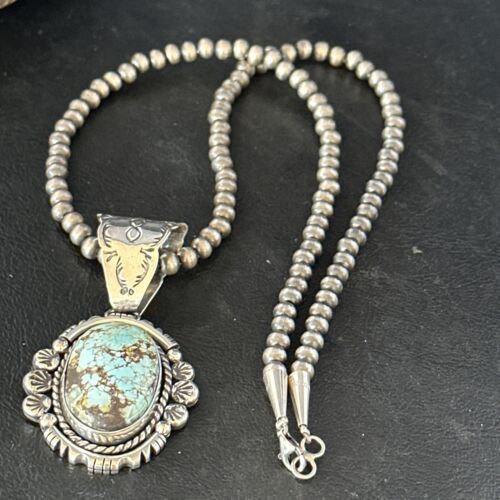 Navajo Blue Golden Hills Pendant Necklace | Sterling Silver | Authentic Native American Handmade | 14351