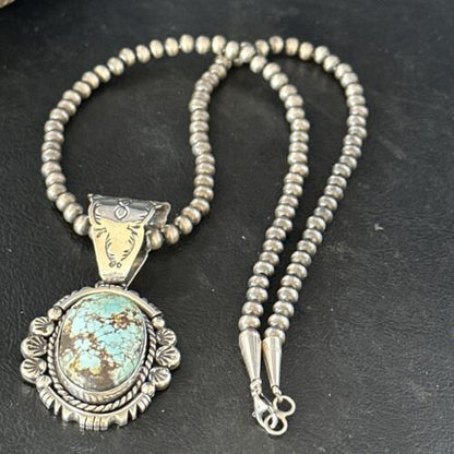 Navajo Blue Golden Hills Pendant Necklace | Sterling Silver | Authentic Native American Handmade | 14351