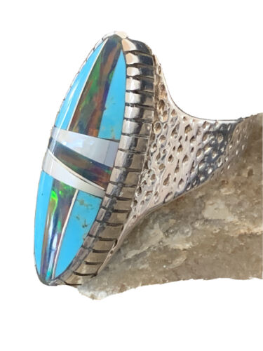 Multi-Color Opal & Turquoise Inlay Ring | Sterling Silver | Sz 8.5 | 1468