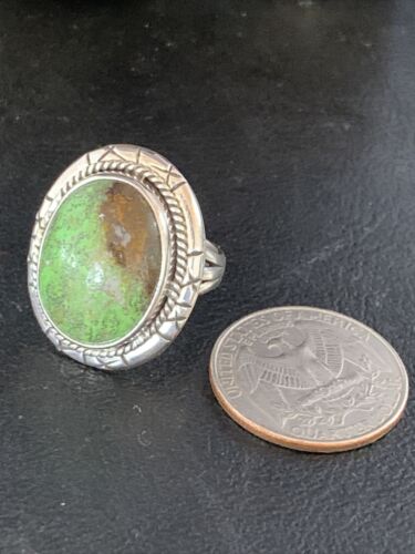 Navajo Green Gaspeite Ring | Sterling Silver | Sz 8.5 | Authentic Native American Handmade | 13780