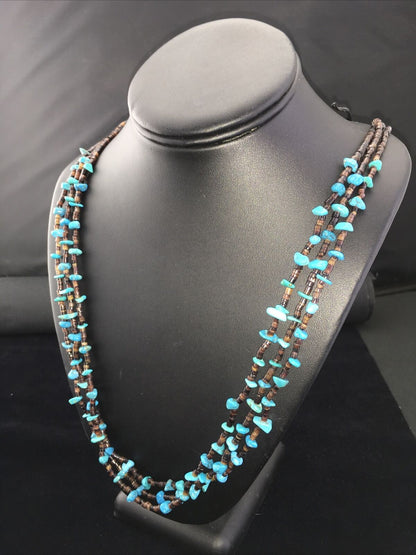 Navajo Blue Nugget Turquoise Necklace | Sterling Silver | Authentic Native American Handmade | 01817