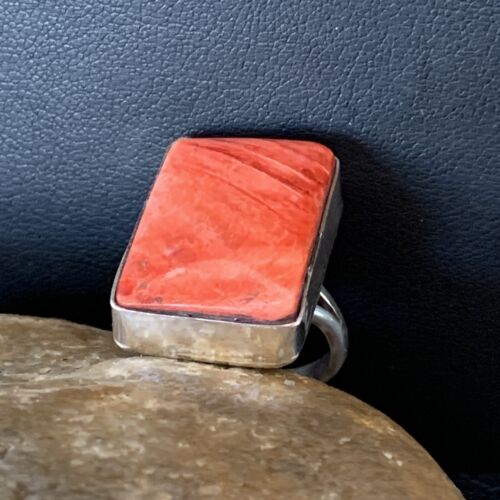 Navajo Red Spiny Oyster Ring | Sterling Silver | Sz 7 | Authentic Native American Handmade | 1837