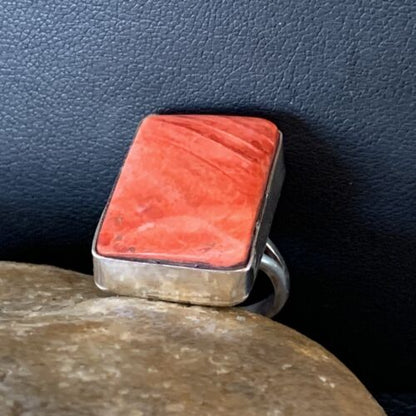 Navajo Red Spiny Oyster Ring | Sterling Silver | Sz 7 | Authentic Native American Handmade | 1837