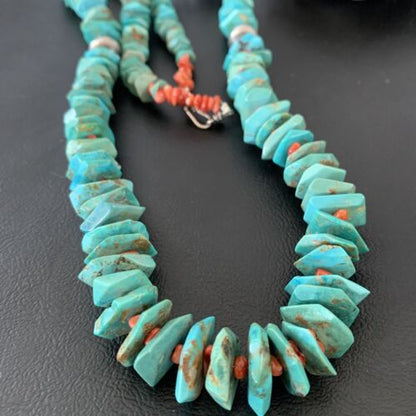 Authentic Navajo Green Turquoise & Spiny Oyster Necklace | Sterling Silver Pendant | 30" | 01852