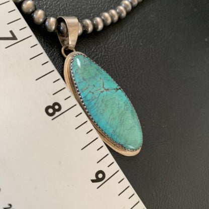 Navajo Pearl Necklace with Blue Spiderweb Turquoise Pendant | Sterling Silver | 13257