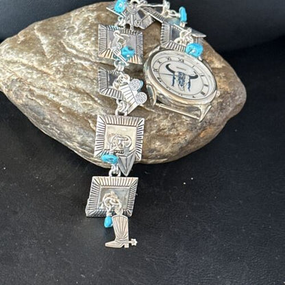 Authentic Navajo Men's Blue Turquoise Wristwatch | Sterling Silver Tips | Native American Jewelry | 14397