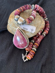 Navajo Pearls Purple Spiny Oyster Pendant Necklace | Sterling Silver | Native American Handmade | 4151