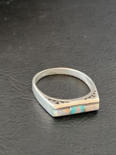 Southwestern Women's Navajo Blue Turquoise White Opal Inlay Ring | Sz 7 | 11151