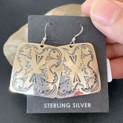 Southwestern Women's Navajo Stamped Earrings | Sterling Silver | Authentic Native American Handmade | 1662