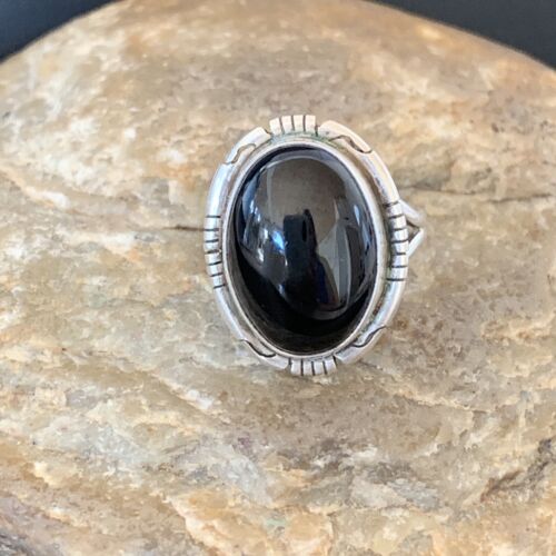 Southwestern Men's Old Pawn Navajo Black Onyx Ring | Sterling Silver | Sz 6 | 10408