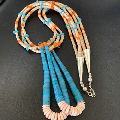 Southwestern Jacla Santo Domingo Shell Spiny Turquoise Jacla Necklace | 26" | Authentic Native American Handmade | 11992