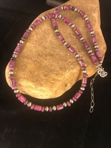 Natural Purple Sugilite Bead Sterling Silver Necklace | Southwestern Navajo | 22" | 1303