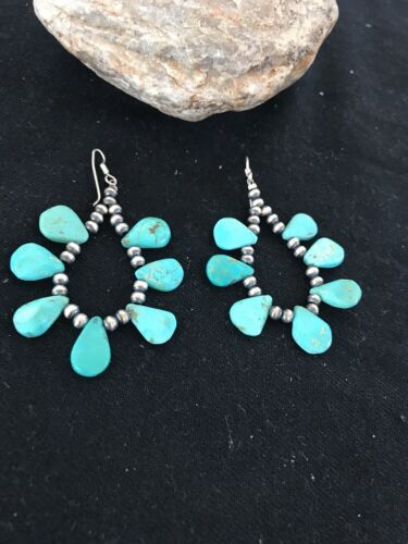 Navajo Blue Cluster Turquoise Sterling Silver Earrings | Southwestern Native American